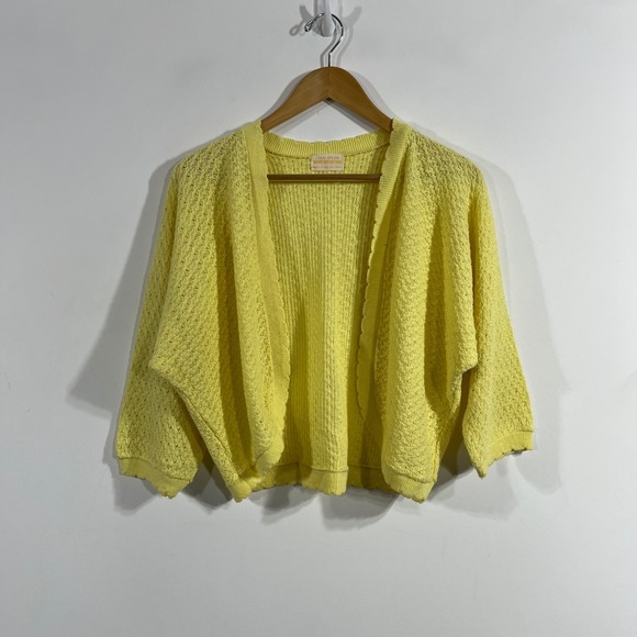 Sweaters - VTG Y2K Yellow Orlon Cottagecore Boho Bolero Knit Open Front Cardigan Cropped XL